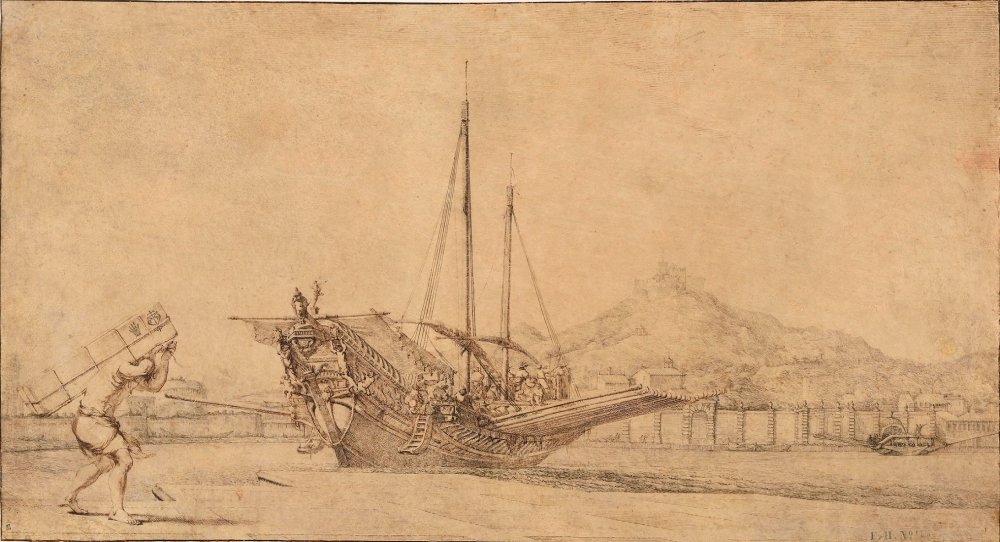 Portefaix et galiote dans le port de Marseille, devant le fort et la (…)