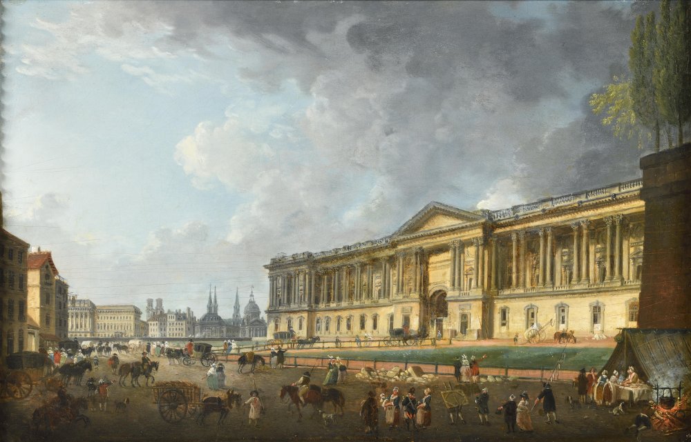 Vue de la colonnade du Louvre animée de personnages