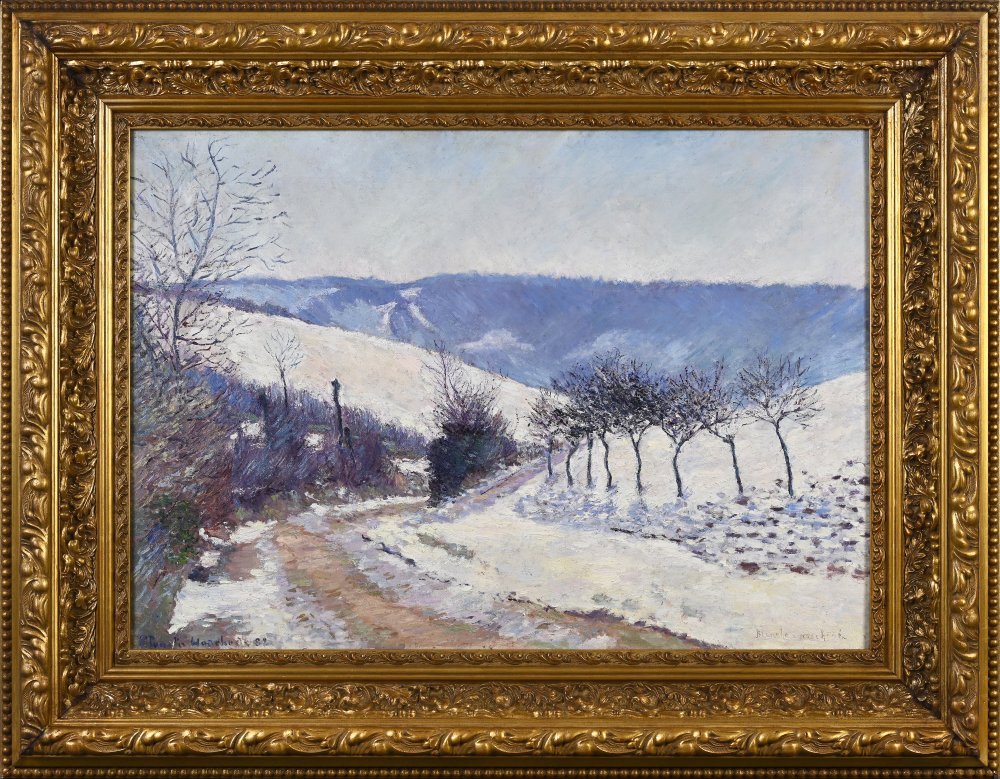 Route de campagne enneigée, le Val près de Giverny