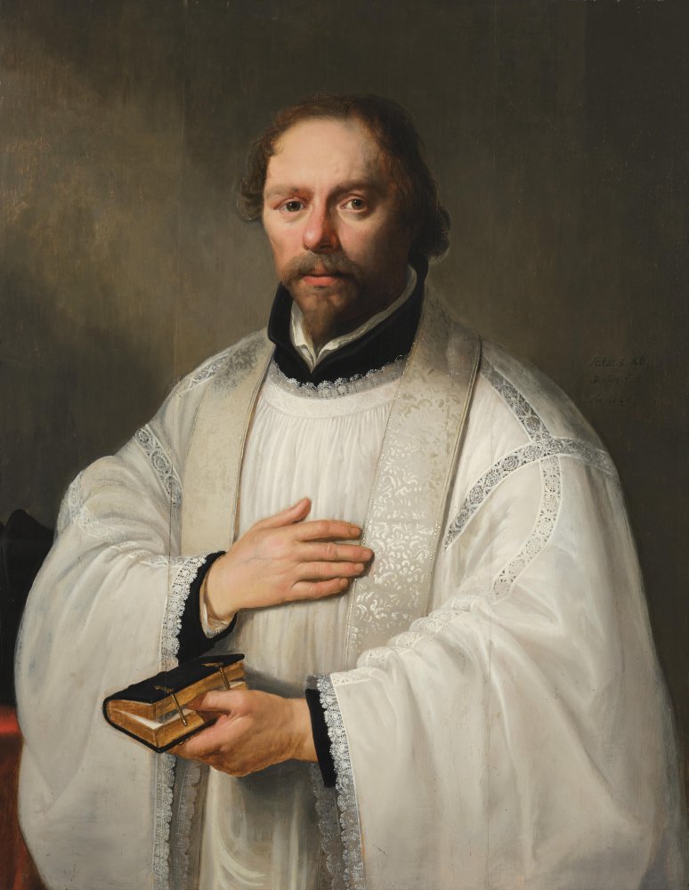 Portrait d’un pasteur luthérien âgé de 46 ans, à mi-corps