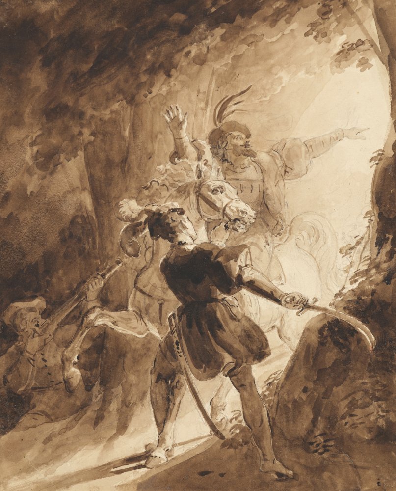 Cavalier attaqué par surprise dans un sous‑bois